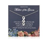 MILEPOSTJEW Mother of the Groom Necklace, Infinity Crystal Pendant with Message Card, Silver Wedding Jewellery Gift
