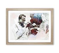 Miles Davis In Abstract Modern Framed Wall Art Print, Ready to Hang Picture for Living Room Bedroom Home Office Décor, Oak A2 (64 x 46 cm)