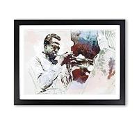 Miles Davis In Abstract Modern Framed Wall Art Print, Ready to Hang Picture for Living Room Bedroom Home Office Décor, Black A3 (46 x 34 cm)