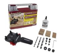 Milescraft 1383 Dowel Jig Kit - New, Improved, Self-Centering Handheld Dowel Jig with 3 Metal Bushing Sizes (6mm, 8mm, 10mm) - Complete Doweling Jig Kit with all Accessories