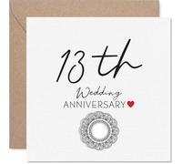 Milestone 13th Anniversary Card - Cheers to 13 Years - Elegant Floral and Heart Design for a Memorable Anniversary - 145mm Square, Envelope Included