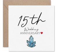 Milestone 15th Anniversary Card - Raise a Glass to 15 Years - Blue Crystal Motif with Hearts and Bold Anniversary Lettering - 145mm Square, Envelope Included