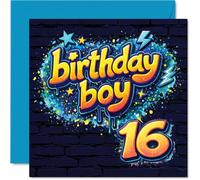 Milestone 16th Birthday Card - Cheers to 16 - Bold Birthday Boy Design in Vibrant Blue and Orange - Festive Splash of Youthful Energy - 145mm Square, Envelope Included