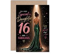 Milestone 16th Birthday Card - Elegant Sparkle for a Fabulous 16th - Glamorous Green-dress Motif with Shimmering Accents - 5X7 Inch, Envelope Included