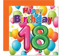 Milestone 18th Birthday Card - Big 18 Energy - Colourful Balloons and Stars Design - Celebrates This Milestone with Vibrant Fun - 145mm Square, Envelope Included