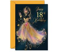 Milestone 18th Birthday Card - Celebrate in Sparkling Style - Glamorous Silhouette with Gold-foil Effect, Butterflies and Champagne - A5, Envelope Included