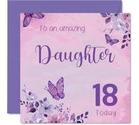 Milestone 18th Birthday Card for Daughter - Celebrate Her Big Moment - Elegant Butterflies and Flowers in Vibrant Pink and Purple - 145mm Square, Envelope Included
