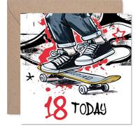 Milestone 18th Birthday Card - Kickflip into Adulthood - Bold Skateboarder Graphic with '18 TODAY' - Bursting with Energy and Street Style - 145mm Square, Envelope Included