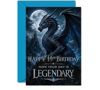 Milestone 19th Birthday Card, Epic Fantasy Scene with Dragon and Castle