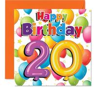 Milestone 20th Birthday Card - Bursting with Birthday Cheer - Colourful Balloons and Stars Design - A Vibrant Way to Mark the Big 2-0 - 145mm Square, Envelope Included