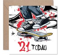 Milestone 21st Birthday Card - Epic 21st Vibes - Skateboarder Leaping in Bold Colours - High-energy Design for a Big Moment - 145mm Square, Envelope Included