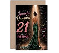 Milestone 21st Birthday Card - Glitz and Glamour for Her Big 21st - Stylish Young Woman in a Striking Green Dress - Sparkling Celebration Energy - 5X7 Inch, Envelope Included
