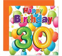 Milestone 30th Birthday Card - Bursting with Birthday Cheer - Colourful Balloons and Stars for a Vibrant 30th Celebration - 145mm Square, Envelope Included