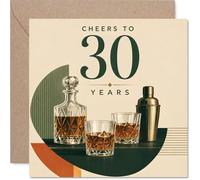 Milestone 30th Birthday Card - Raise a Glass to Their Big Three-oh - Sophisticated Whisky Decanter and Cocktail Barware Scene - 145mm Square, Envelope Included