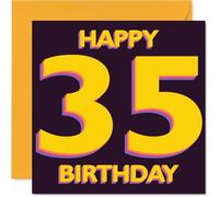 Milestone 35th Birthday Card - Vivid Pops of Yellow and Purple - Bold 35 Design with Oversized Numbers - A Standout Way to Mark a Milestone Year - 145mm Square, Envelope Included