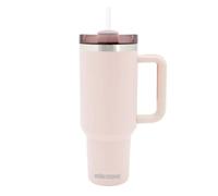 Milestone Travel Mug 40oz Tumbler with Straw, Handle & Lid/Large Capacity Insulated Stainless Steel Travel Cup for Cold or Hot Drinks (Pink)