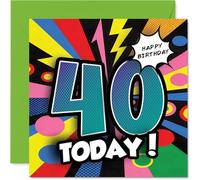 Milestone 40th Birthday Card - Bursting with Colour and Energy - Comic-style 40th Birthday Design - A Bold Way to Mark a Big Year - 145mm Square, Envelope Included