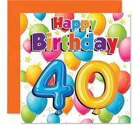 Milestone 40th Birthday Card - Celebrate Turning 40 in Style - Colourful Balloons and Stars Design - Brings Cheerful Birthday Vibes - 145mm Square, Envelope Included