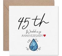 Milestone 45th Anniversary Card - Celebrating 45 Years Together - Blue Diamond and Heart Design Adds a Touch of Sparkle - 145mm Square, Envelope Included