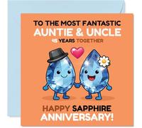 Milestone 45th Anniversary Card for Auntie & Uncle - Sparkling Fun for 45 Years - Charming Animated Sapphire Gems Holding Hands - 145mm Square, Envelope Included