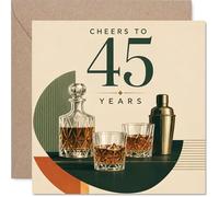 Milestone 45th Birthday Card - Raise a Glass to 45 - Elegant Decanter and Whisky Glasses Design - Vintage Vibes for a Memorable Celebration - 145mm Square, Envelope Included