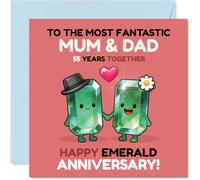 Milestone 55th Anniversary Card for Mum & Dad - Emerald Anniversary Magic - Two Adorable Gemstone Characters Hand in Hand - 145mm Square, Envelope Included