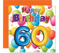 Milestone 60th Birthday Card - Sixty and Still Sparkling - Colourful Balloons and Stars Design - A Cheery Way to Mark a Big Birthday - 145mm Square, Envelope Included