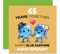 Milestone 65th Anniversary Card - 65 Years of Sparkle - Cute Gemstone Duo Celebrating a Blue Sapphire Anniversary - 145mm Square, Envelope Included