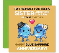 Milestone 65th Anniversary Card for Sister & Brother In Law - Sparkling 65th Celebrations - Cartoon Gem Couple Design with Playful Vibe - 145mm Square, Envelope Included