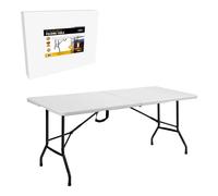 Milestone 6Ft Blow Mould Folding Table with White Top, 180x70x72cm - Sturdy Metal Frame, Waterproof, Portable & Easy Assembly - Ideal for Parties, BBQs, Camping (White)