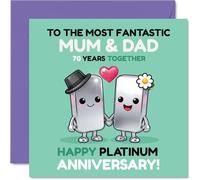 Milestone 70th Anniversary Card for Mum & Dad - Seventy Years of Laughs Together - Playful Cartoon Couple Celebrating Platinum Love - 145mm Square, Envelope Included