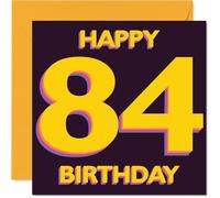 Milestone 84th Birthday Card - Cheers to 84 Years - Bold Yellow and Purple Number Design - Festive and Vibrant for a True Celebration - 145mm Square, Envelope Included