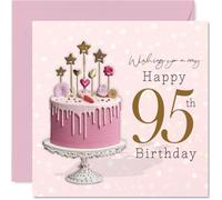 Milestone 95th Birthday Card - Big 95 Energy - Elegant Pink Drip Cake with Gold-foiled Numerals and Glittery Star Toppers - 145mm Square, Envelope Included