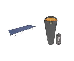 Milestone Camping 20240 4 Leg Folding Camping Bed/Carry Bag Included / H18 x W59 x L180cm & 27000 Grey & Orange Single Mummy Sleeping Bag/Carry Sack/Water Resistant / 2 Season