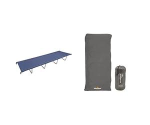 Milestone Camping 20240 4 Leg Folding Camping Bed/Carry Bag Included / H18 x W59 x L180cm & Insulation 26700 Single Envelope Sleeping Bag | 2 Season | Grey & Orange | Packs Down Tight | 170cm x 75cm