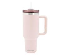 Milestone Travel Mug 40oz Tumbler with Straw, Handle & Lid/Large Capacity Insulated Stainless Steel Travel Cup for Cold or Hot Drinks (Pink)
