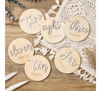 Milestone Wooden Circles for Monthly Baby: Newborn Age Milestone Signs Cards for Hospital - Month Markers Discs for New Boys and Girls