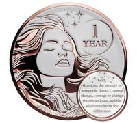 MilestoneMint 1 Year Sobriety Coin Gift Set | Woman's Serenity Token AA Chip Medallion with Capsule, Display & Card | Sobriety Gifts for Women in Recovery for Anniversary Month & Year. (Rose Gold)