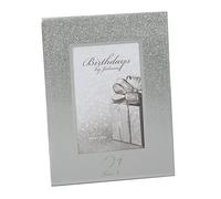 Milestones Glitter Mirror Frame 4" x 6" - 21st Birthday Keepsake Photo Frame, Silver Glitter Mirrored Display, Freestanding Memory Gift for Him or Her