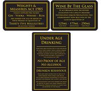 Mileta Weights & Measures Act 35ml Sign & Wine by the Glass 125ml 175ml 250ml & Under Age Law Sign Black - Gold - Pack of 3 Signs