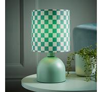 Miley Green Checkerboard Print Bedside Table Lamp Drum Shade Bedroom Light LED