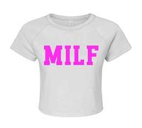 Milf Bold Statement Girl Tee White Funny Novelty Joke Ladies Crop Top(White, S)