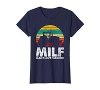 Milf Man I Love Farming Tractor T-Shirt, Women, Navy Blue, Medium