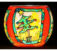 Milford Christmas Tree Colourful Glass Nightlight - Festive Christmas Decoration Candle Holder