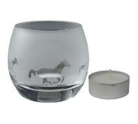 Milford Collection Animo Glass Small Crystal Animal Glass Tealight Candle Holder - Galloping Horses
