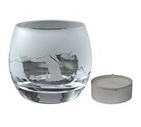 Milford Collection Animo Glass Small Crystal Animal Glass Tealight Candle Holder - Highland Cow