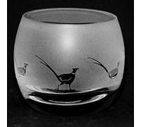 Milford Collection Animo Glass Small Crystal Glass Tea Light Candle Holder - Pheasant