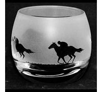Milford Collection Animo Glass Small Crystal Glass Tea Light Candle Holder - Racehorse