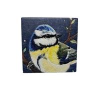 Milford Collection Ceramic Art Coaster 10x10cm Blue Tit Bird Design - Cork Backed Non-Slip Drink Coaster Table Mat for Home Decor