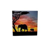 Milford Collection Ceramic Art Coaster 10x10cm Elephant Sunset Design - Cork Backed Non-Slip Drink Coaster Table Mat for Home Decor